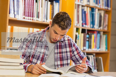 Handsome calm student studying his books in library