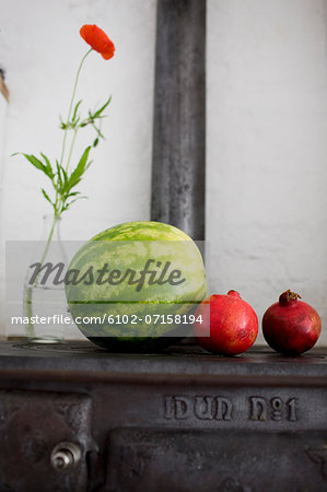 Fruits on old fashioned wood stove