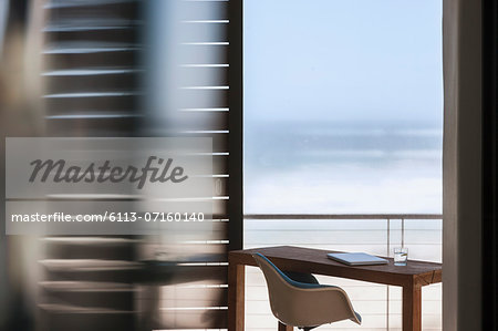 Desk on patio overlooking ocean