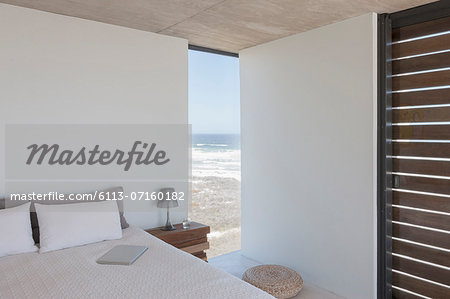 Modern bedroom with ocean view