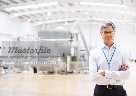 Businessman smiling in factory