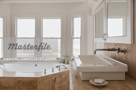 Sink and jacuzzi tub in luxury master bathroom Sink and jacuzzi tub in luxury master bathroom