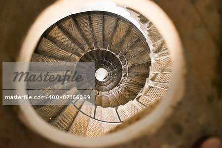 Spiral staircase in lighthouse. Perspective experiment. Hight.