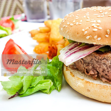 Cheese burger - American cheese burger with fresh salad