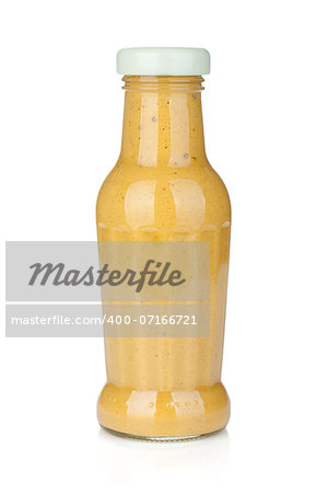 Mustard glass bottle. Isolated on white background