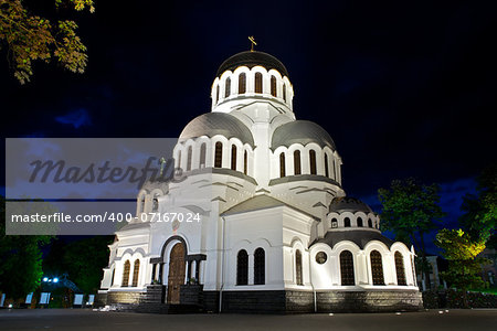 Alexander Nevsky Cathedral in Kamianets-Podilskyi, Ukraine, at night