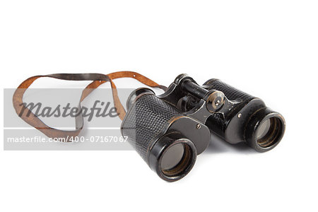 Black old military binoculars isolated on white