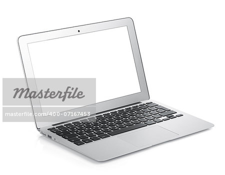 Netbook with white blank screen. Isolated on white background