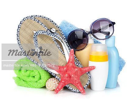 Beach items. Isolated on white background