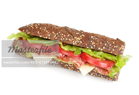 Sandwich with meat and vegetables. Isolated on white background