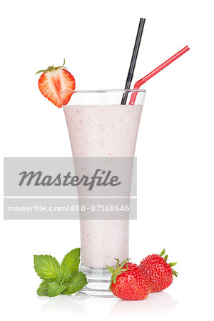 Strawberry smoothie cocktail. Isolated on white background