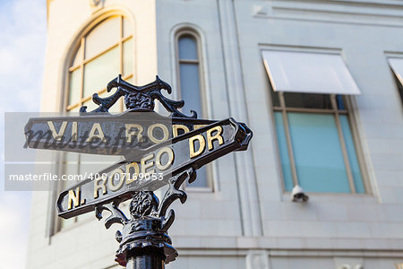 Famous steetsigh of Rodeo Dr in Los Angeles, the Luxury block