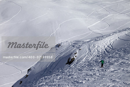 Skier on off-piste slope. Caucasus Mountains. Georgia, ski resort Gudauri.