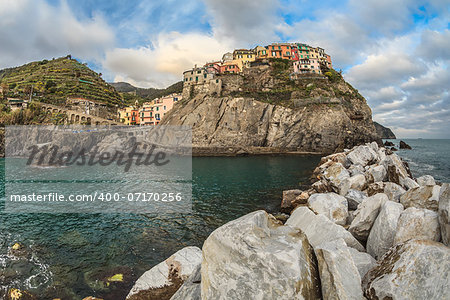 View of Manarola. Manarola is a small town in the province of La Spezia, Liguria, northern Italy