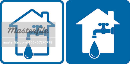 houses with modern tap and big water drop silhouette