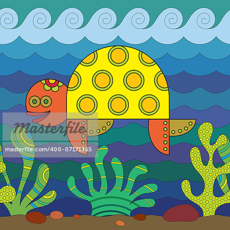 Stylize fantasy Turtle under water.