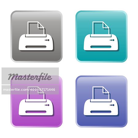 Set of four vector printer icons - colorful web buttons