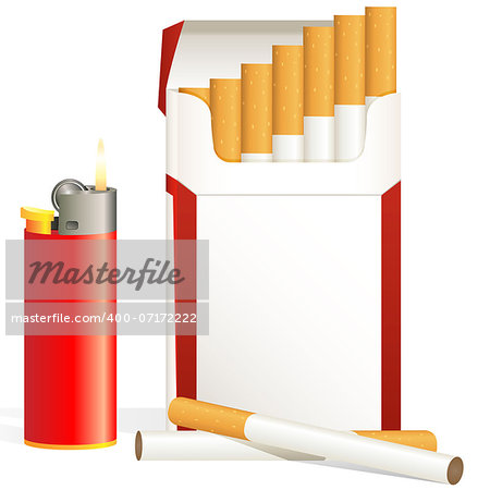 cigarette pack and red cigarette lighter