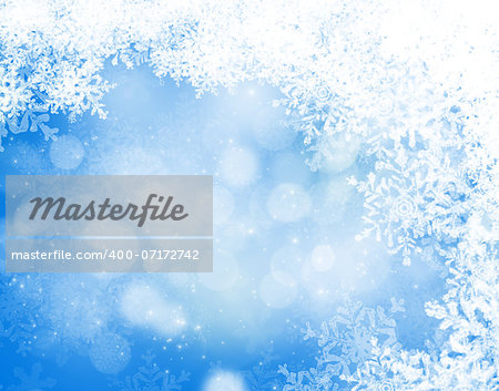 Abstract blue and white christmas background with snowflakes
