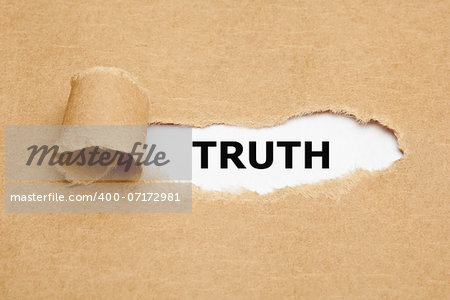 The word Truth appearing behind torn brown paper.