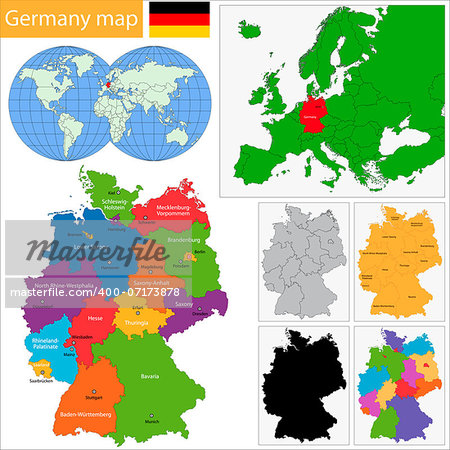 Germany map with regions and main cities