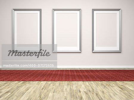 An image of three empty frames in a room