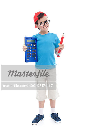 Nerd student boy excited about learning - isolated