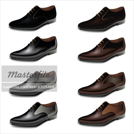 vector set of realistic images of men's shoes black and brown