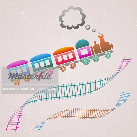 Cute colored retro card with train and track