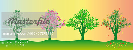 tree in different seasons on a colored background
