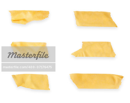 collection of various adhesive tape pieces on white background. each one is shot separately