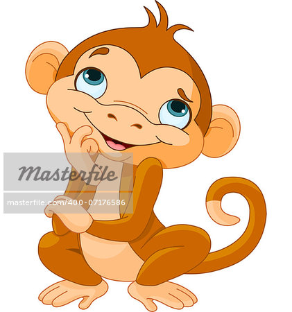 Illustration of thinking cartoon monkey