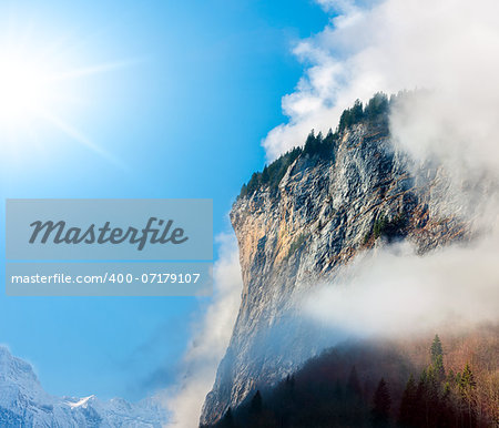 Mountain, clouds and sunlight. Bernese Oberland. Switzerland.