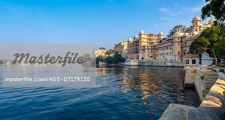 Lake Pichola and City Palace in Udaipur. Udaipur known as the City of Lakes,  Apart from its history, culture, and scenic locations, it is also known for its Rajput-era palaces. Rajasthan, India, Asia