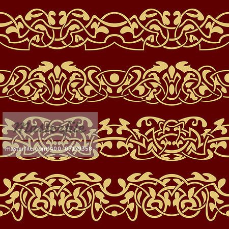 Collection of gold floral seamless border design element