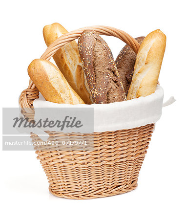 Various of french baguette basket. Isolated on white background