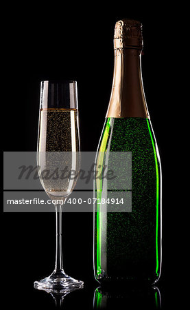 Celebratory golden champagne on a black background