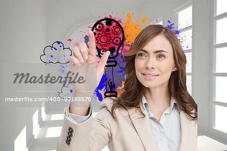 Composite image of smiling attractive businesswoman pointing