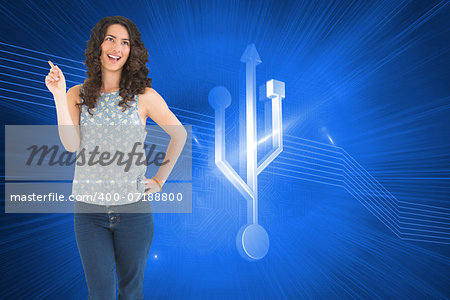 Composite image of happy beautiful brunette posing