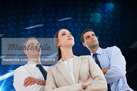 Composite image of serious work team posing together looking away