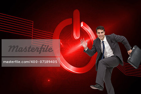 Composite image of happy attractive businessman in a hury