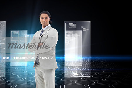 Composite image of portrait of a serious office worker posing with the arms crossed