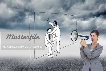 Composite image of businesswoman with loudspeaker