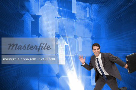 Composite image of smiling attractive businessman in a hury