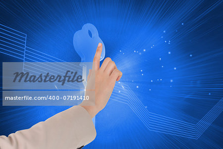 Composite image of businesswoman pointing