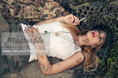 Woman Soldier with Cigarette