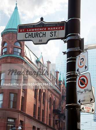 Flatiron Building and Church Steet Sign, Toronto, Ontario, Canada