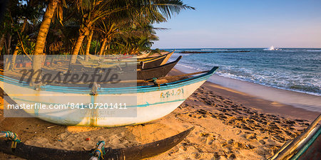 Traditional Sri Lanka fishing boat, Mirissa Beach, South Coast, Southern Province, Sri Lanka, Asia