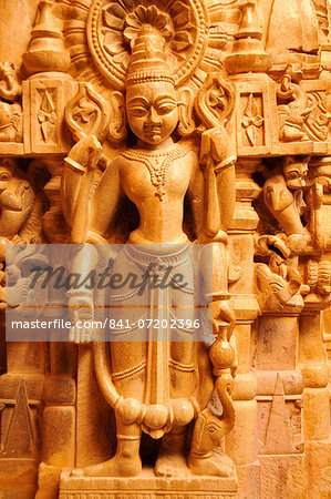 Sculptures in Jain temple of Adinath (Rishabha), dating from the 12th century, Jaisalmer, Rajasthan, India, Asia