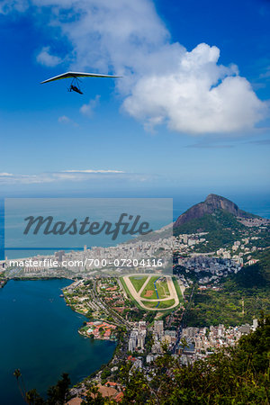 View from Corcovado Mountain of Hang Glider over Rio de Janeiro, Brazil